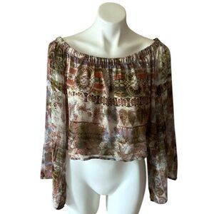 Honey Punch Women’s Brown Boho Off The Shoulder Bell Sleeves Crop Top One Size